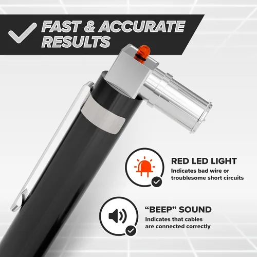 Vista 4 de Probador de continuidad de bolsillo coaxial (coaxial) (trazador) con tóner de voltaje (sonido) y paquete de conectores de barril, para prueba