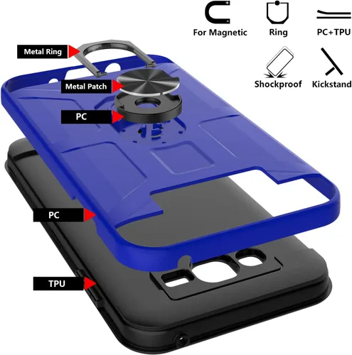 Vista 5 de Jeylly Galaxy J7 - Funda con soporte, color azul Compatible with Magnetic Car Mount, 2 X Screen Protector included, Military Grade Impact
