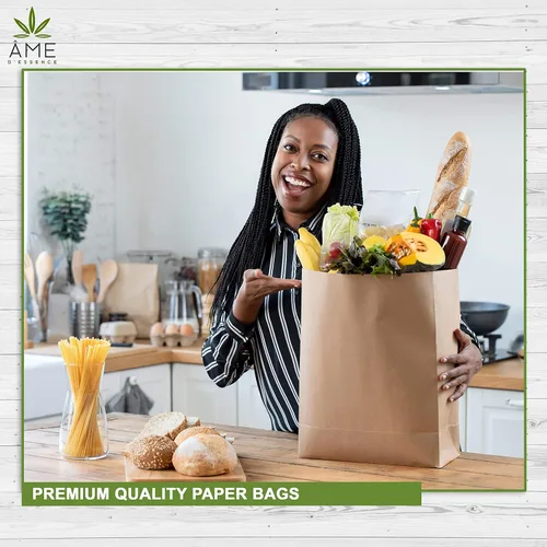 Vista 6 de AME D'ESSENCE (#10-25 piezas) Bolsas de papel kraft marrón reutilizables bolsas de comestibles gran bolsa de regalo, bolsas de compras reciclables