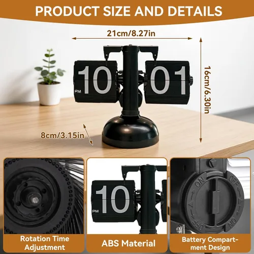 Vista 2 de HERCHR Reloj con tapa retro, reloj digital automático con función de página mecánica, reloj de escritorio retro digital abatible, funciona