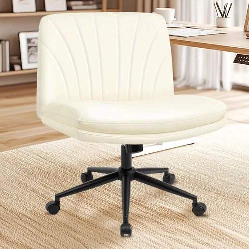 Vista 8 de NEO CHAIR Silla cruzada con ruedas, escritorio de oficina con patas Marfil Pu