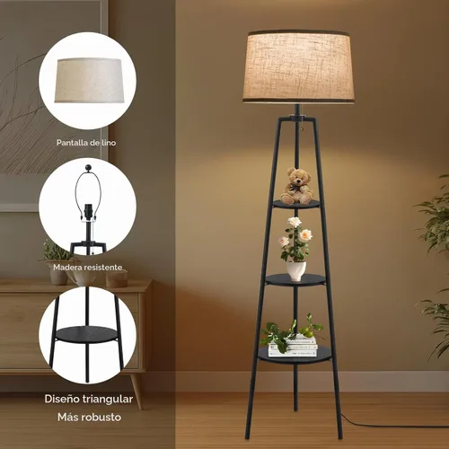 Vista 4 de EOEYYOYB Lámparas de pie con estante de 3 niveles para sala de estar, lámpara de pie moderna con bombilla LED de 3 temperaturas de color, lámparas