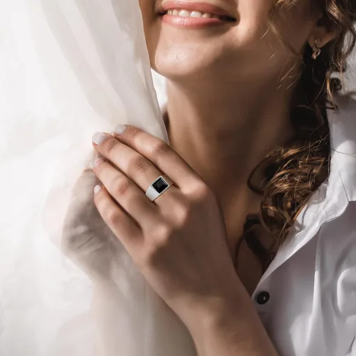 Vista 3 de KeyStyle Anillos cuadrados de sello de piedras preciosas para hombres, anillo de meñique personalizado de acero inoxidable con piedra natal