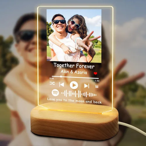 Vista 10 de YESCUSTOM Regalo personalizado para novio novia poema acrílico Cubierta de álbum acrílico Lámpara de luz nocturna transparente personalizada