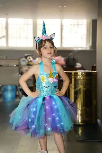 Vista 4 de KAKALVER Unicorn Dress for Girls Unicorn Costume LED Light Up for Dress up Halloween Birthday Party Decoration Unicorn Gifts