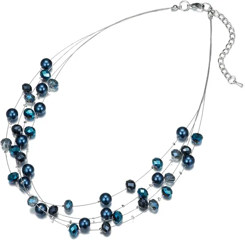 Vista 5 de Bulinlin Gargantilla en capas de perlas de río - Collar de joyería de moda para mujer
