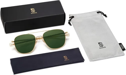 Vista 6 de SOJOS Gafas de sol de aviador polarizadas pequeñas para hombres y mujeres, clásico doble puente cuadrado, aviadores SJ1179