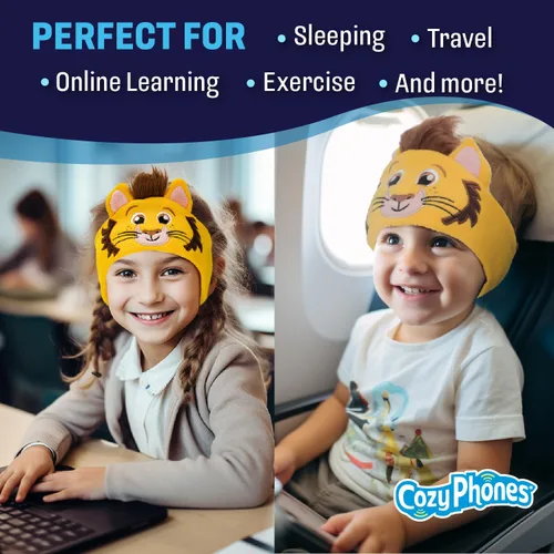 Vista 6 de CozyPhones Auriculares para niños, auriculares con diadema para niños bebés y niños pequeños de 1 a 3 años, accesorios de viaje elásticos y cómodos