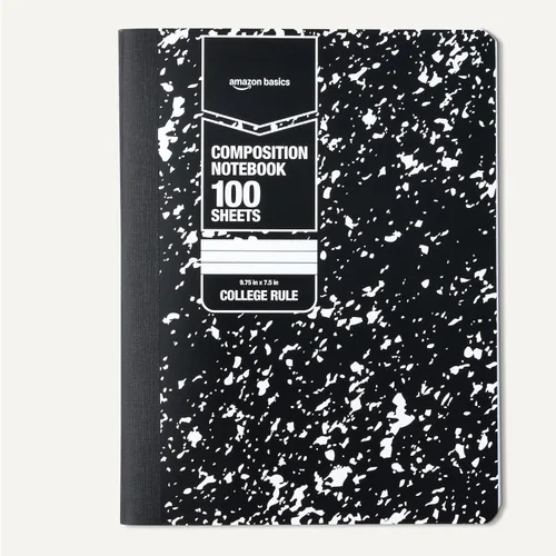 Vista 5 de Amazon Basics Cuaderno de composición, rayas universitarias, 100 hojas, 9.75 x 7.5 pulgadas, 1 paquete, mármol negro
