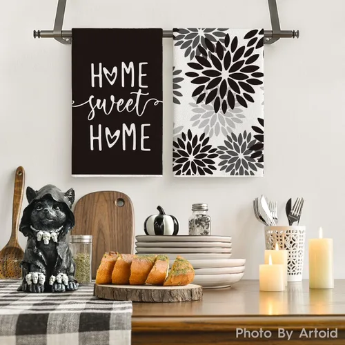 Vista 2 de Artoid Mode Toallas de Cocina Rayas Negras Home Sweet Home Boho Halloween Toallas de Platos, 18x26 Pulgadas Toallas de Mano de Decoración