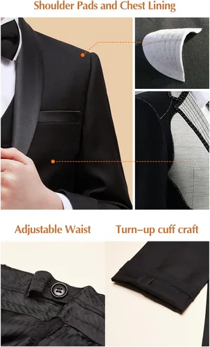 Vista 5 de PLAVICT Trajes de niño de 5 piezas, cintura ajustable, conjunto formal para niños