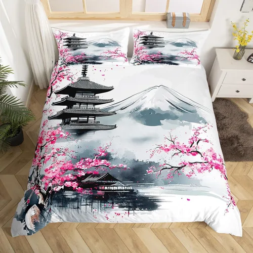 Vista 27 de Feelyou Juego de ropa de cama con patrón de sushi, funda de edredón de estilo japonés para niños, niñas, adolescentes, funda de edredón con temática