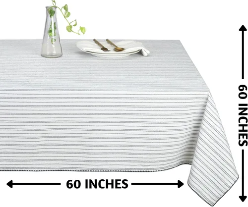 Vista 4 de Folkulture Mantel o manteles para mesas cuadradas de 60 x 60 pulgadas, mantel bohemio 100% algodón para mesa de granja, decoraciones de mesa azules