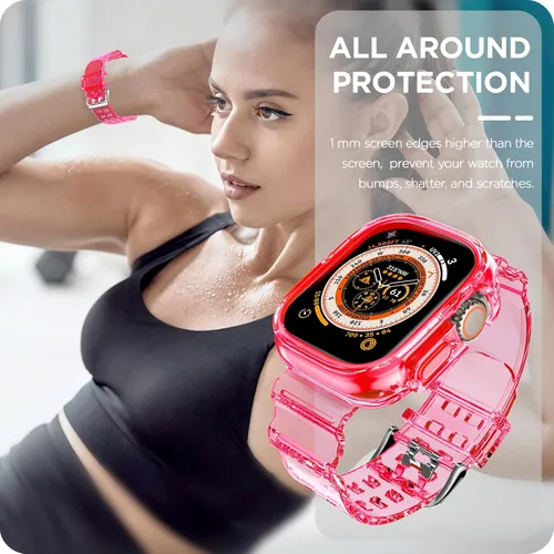 Vista 325 de DABAOZA - Correa transparente compatible con Apple Watch con estuche protector, correa deportiva de TPU con brillo para mujeres y hombres