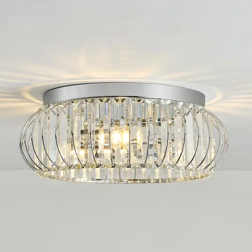 Vista 14 de YYJLX Paquete de 2 Lámparas de Techo Semiempotradas Modernas Pequeña Lámpara de Araña de Cristal Mini Lámpara de Techo Interior para Baño Pasillo