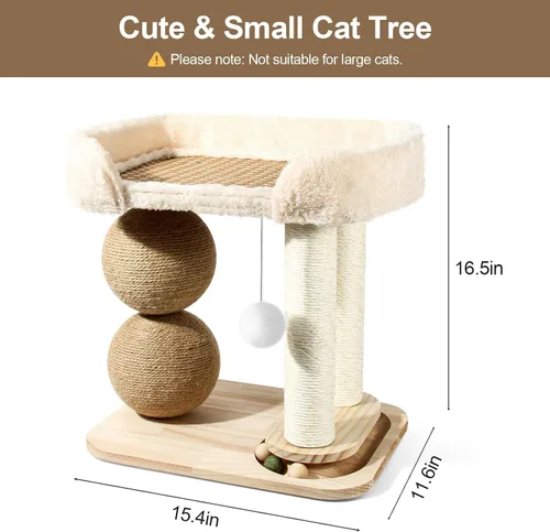 Vista 2 de Árbol pequeño para gatos de interior, torre de árbol para gatos con rascador de sisal para gatos, torre para gatos 5 en 1 con bola de juguete