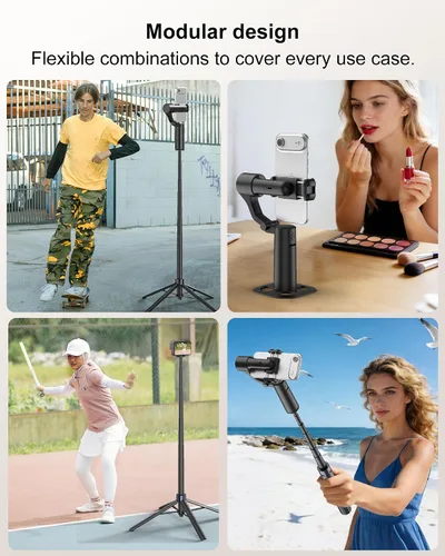 Vista 4 de Trípode de seguimiento automático de doble eje de 70 pulgadas, horizontal de 360° y palo selfie giratorio vertical de 130° para iPhone, Android