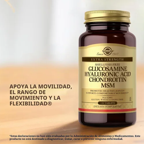 Vista 5 de Solgar Glucosamina Ácido Hialurónico Condroitina MSM (sin Mariscos) 120 Tabletas - 2 Botellas