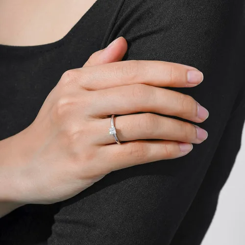Vista 2 de Tienda Collection Platinum or Gold plated Sterling Silver Princess-Cut Solitaire Ring made with Infinite Elements Cubic Zirconia