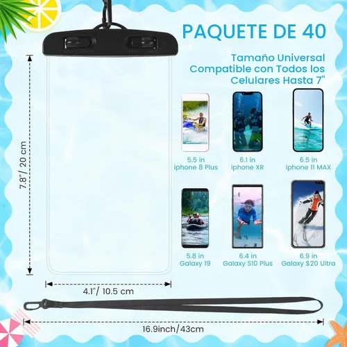 Vista 2 de Paquete de 40 bolsas universales transparentes impermeables para teléfono, coloridas