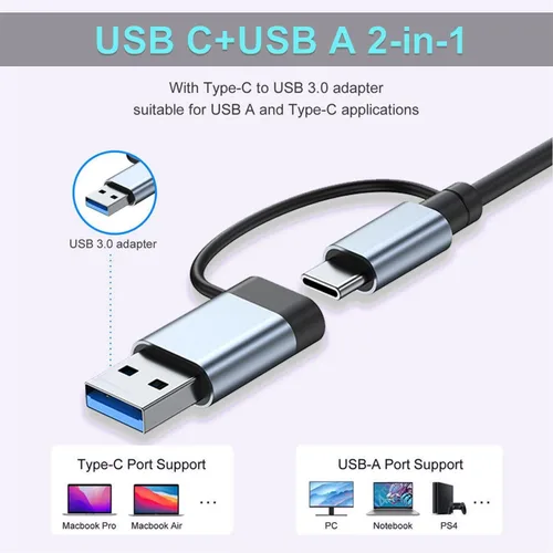 Vista 8 de Hub USB C Hub USB 3.0, extensor USB 8 en 1 de aluminio VIENON con lector de tarjetas SD/TF, conector auxiliar de auriculares de 3.5mm para MacBook