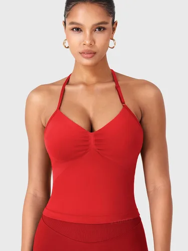 Vista 4 de YEOREO SoftHue Impact Longline Top de Tirantes para Mujer Camiseta sin Mangas Halter para Ejercicio sin Espalda Gimnasio Longline con Correa