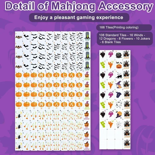 Vista 3 de Halloween American Mahjong Set 160 azulejos, calabaza, morado