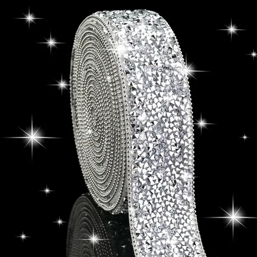 Vista 17 de Dowarm Cinta autoadhesiva de diamantes de imitación plateados, tiras brillantes para manualidades, decoración de bodas, 0.4 pulgadas de ancho