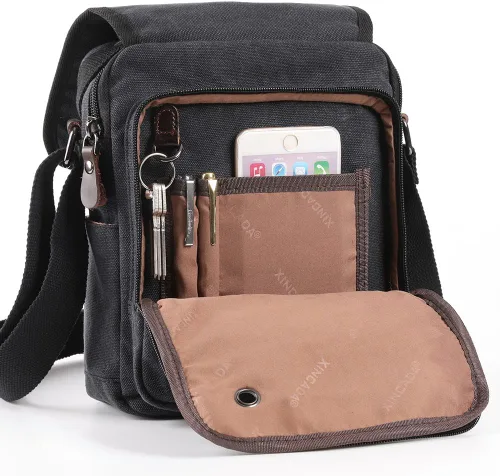 Vista 2 de XINCADA Bolso de mensajero para hombre, bolso de hombro de lona, bolso de viaje, bolso cruzado para el trabajo, negocios, Carbón negro