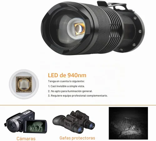 Vista 2 de ULTRAFIRE 940nm IR iluminador, mini linterna infrarroja zoomable LED para dispositivos de visión nocturna, SK98