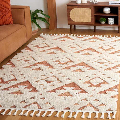 Vista 72 de SAFAVIEH Alfombra marroquí con borlas, 2 x 3 pies, marfil y marrón, no desprende pelusa y fácil de limpiar, textura alta y baja, ideal