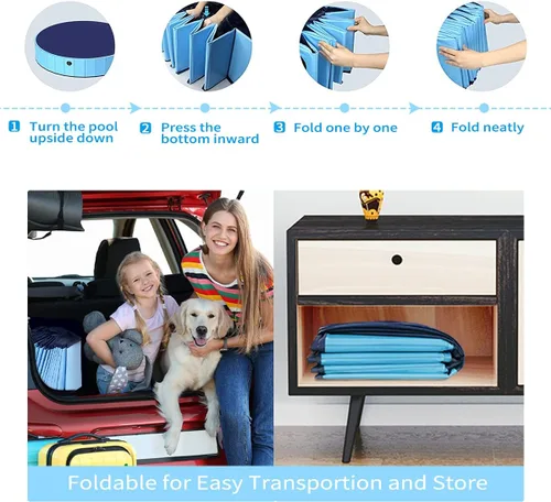 Vista 4 de Piscina plegable para perros y mascotas, piscina plegable para mascotas, bañera para niños, piscina para perros y gatos, interior y exterior, 32