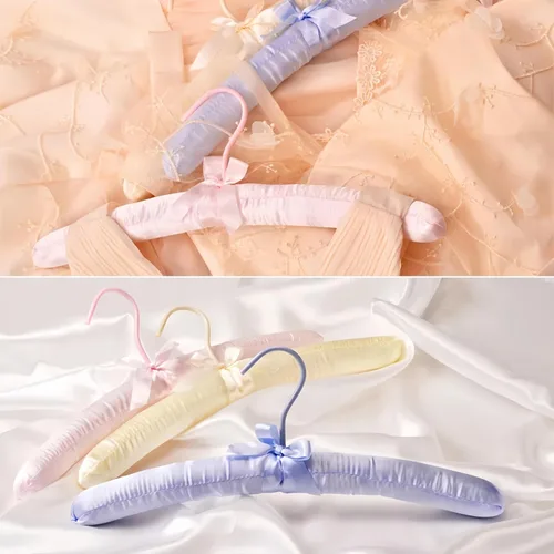 Vista 4 de Paquete de 10 perchas acolchadas de satén para ropa de mujer, perchas antideslizantes de tela de esponja para ropa, percheros para suéter, abrigo