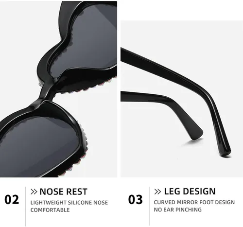 Vista 5 de mincl Lindas gafas de sol de corazón para mujer, gafas de sol brillantes con diamantes de imitación poligonales, protección UV