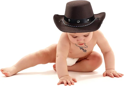 Vista 4 de Funny Party Hats Sombrero de vaquero de fieltro marrón para niños y bebés - Sombrero de fiesta occidental - Talla única, Marrón