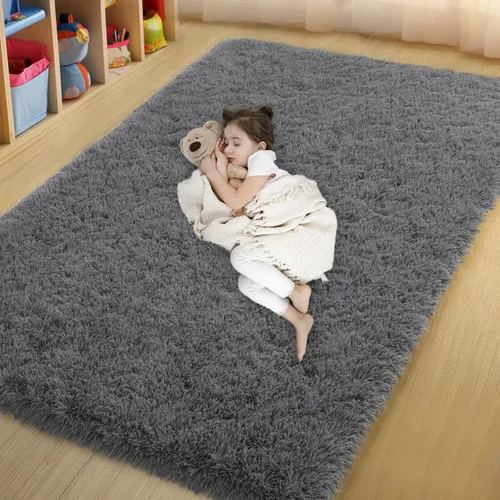 Vista 47 de qulint Alfombra negra para dormitorio, alfombra de área pequeña de 2 x 3 pies para habitación de niños, alfombra suave y mullida para sala de estar