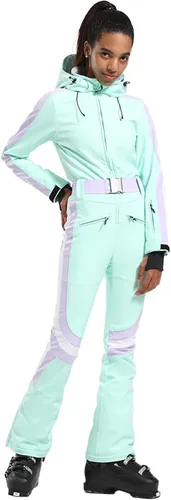 Vista 101 de GSOU SNOW Traje de esquí para mujer, traje de nieve delgado de una pieza, chaqueta de nieve, impermeable, resistente al viento, deportes al aire