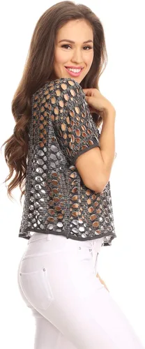 Vista 3 de Malla Sexy Sheer Fishnet See Through Short Sleeve Crop Top T-Shirt