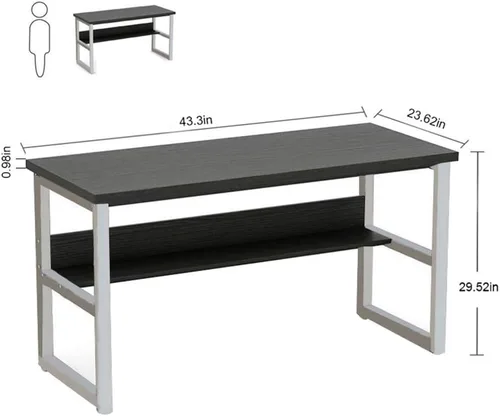 Vista 3 de Escritorio para computadora de oficina en casa con estantería, escritorio de madera de 43 pulgadas con estantes de almacenamiento, mesa moderna