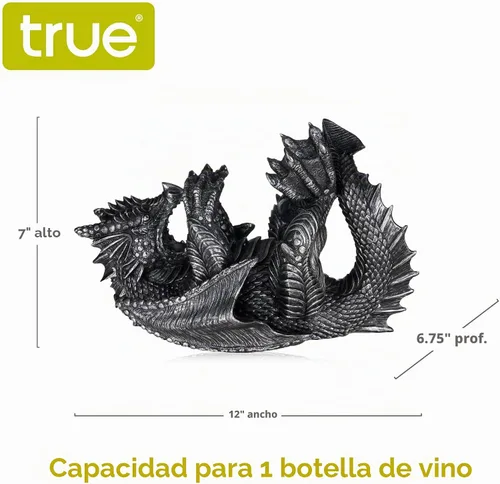 Vista 3 de TRUE 10143 soporte de poliresina para botella de vino con diseño de dragón decorativo, soporte para una sola botella de vino, soporte para botellas