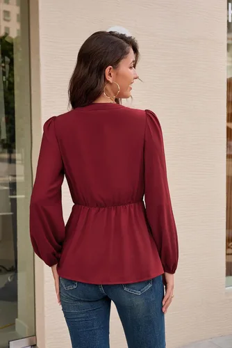 Vista 5 de GRACE KARIN 2024 - Blusa elegante de manga corta acampanada con cuello en V y lazo frontal para mujer