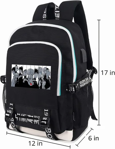 Vista 6 de Roffatide Mochila de anime para laptop con puerto de carga USB y puerto para auriculares, color negro