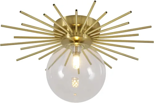 Vista 12 de BOKT Moderna lámpara de techo semiempotrada dorada de mediados de siglo con globo de vidrio blanco, lámpara de techo industrial cerca del techo