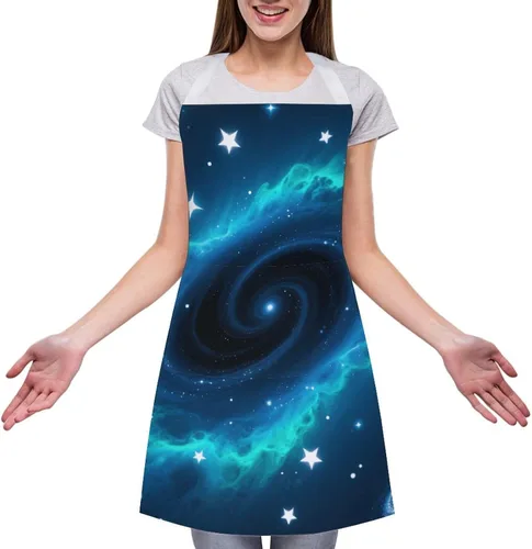 Vista 3 de MUSM Apron for Adults - 27.6 X 31.5 Inch, Heavy-Duty Polyester Aprons with Two Large Pockets, Waterproof Galaxy Kitchen Apron for Cooking, Grilling
