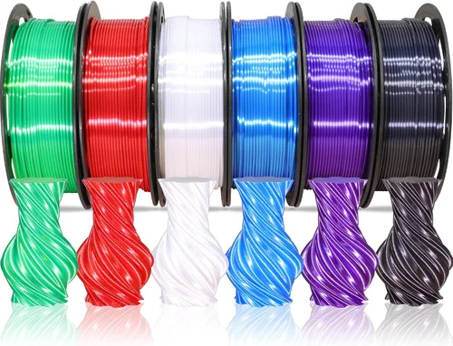 Vista 7 de MIKA3D Paquete de 6 carretes de 2 hilos de seda para impresora 3D de ácido poliláctico (PLA), cambio de color negro sedoso a