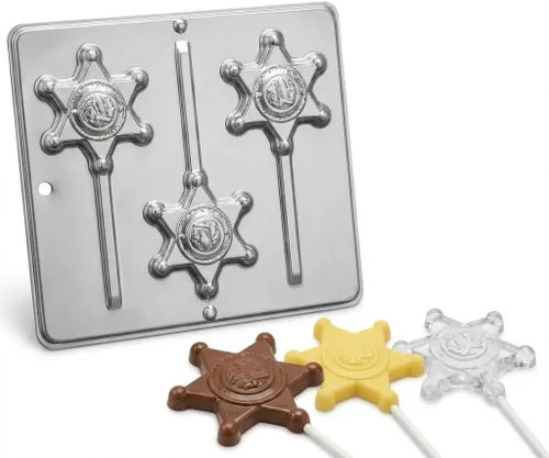 Vista 3 de Molde de caramelo de chocolate con diseño de piruleta con insignia del sheriff 3455