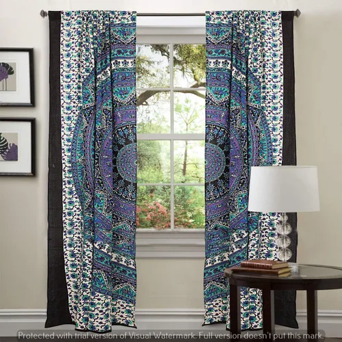 Vista 6 de Cortinas de algodón con mandala indio para ventana, decoración de dormitorio para el hogar, decoración de ventana, tapiz de mandala hippie elefante