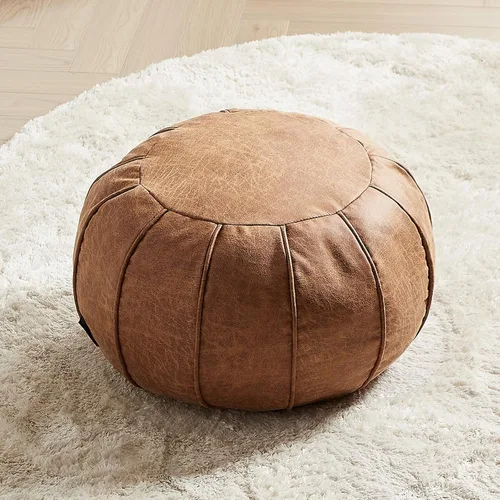 Vista 11 de Louis Donné Funda de Puf Otomano Marroquí SIN RELLENO de 21 Pulgadas, Reposapiés de Cuero Sintético Hecho a Mano, Funda de Puf Redondo