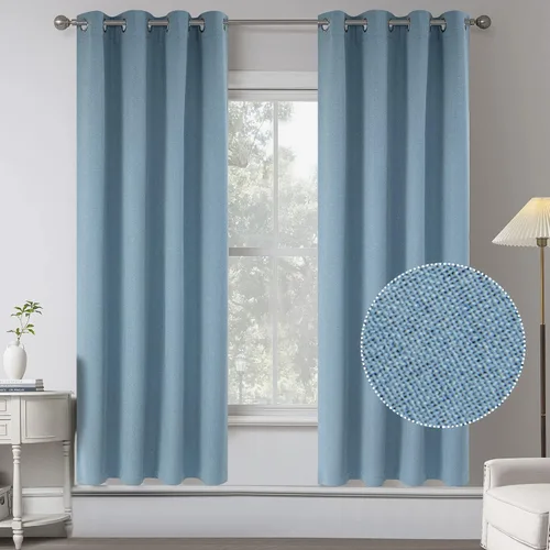 Vista 38 de KEQIAOSUOCAI Cortinas de lino 100% opacas de 100 pulgadas de largo, 2 paneles para dormitorio, estilo casa de campo moderna, completamente negro