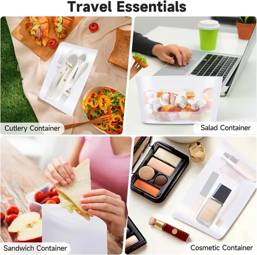 Vista 5 de Bolsas de almacenamiento de silicona reutilizables aptas para lavavajillas, microondas, bolsas de silicona sin BPA, bolsas reutilizables